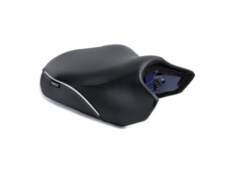 Sargent's World Sport Performance Plus Aftermarket Motorcycle Seat for the 2023+ R 1200 GS TALL Front Only Seat with DTX and silver accents.